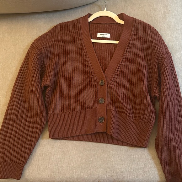 Aritzia Babaton Canberra 100% Merino Wool Brown/Red Cardigan - Picture 1 of 5